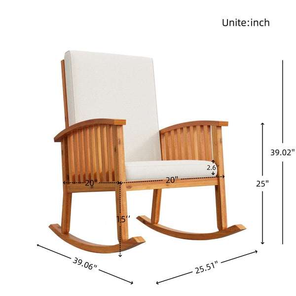 English Elm Casa Acacia Solid Hardwood Outdoor Rocking Chair with Padded Cushions for Porch Use Brown N761P439578T