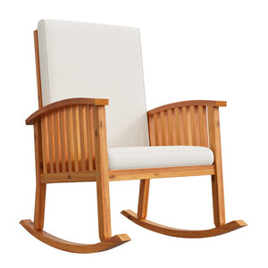 English Elm Casa Acacia Solid Hardwood Outdoor Rocking Chair with Padded Cushions for Porch Use Brown N761P439578T