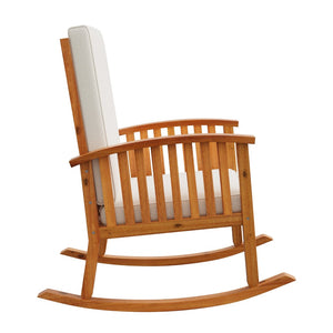 English Elm Casa Acacia Solid Hardwood Outdoor Rocking Chair with Padded Cushions for Porch Use Brown N761P439578T
