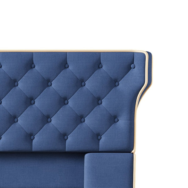 English Elm King Wingback Platform Bed with Button Tufted Upholstered Headboard and Piped Tailoring Blue N761S0000036C