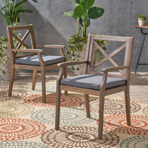 English Elm Perla Solid Acacia Wood Outdoor Dining Chairs Set of Two with Weather Resistant Cushions N762P251938E