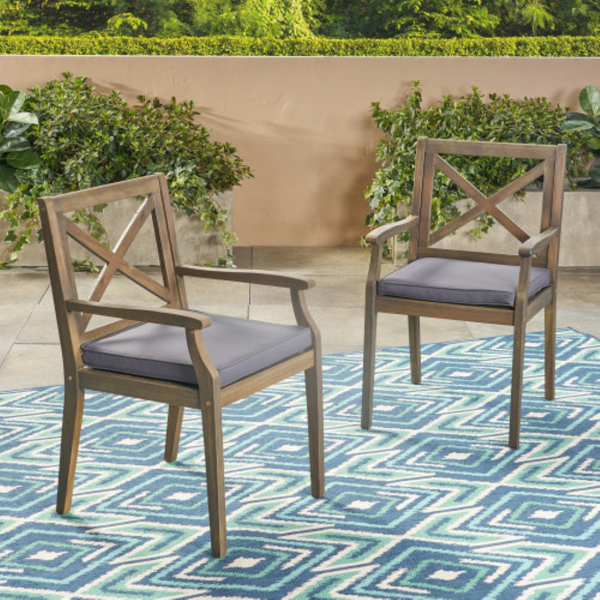 English Elm Perla Solid Acacia Wood Outdoor Dining Chairs Set of Two with Weather Resistant Cushions N762P251938E