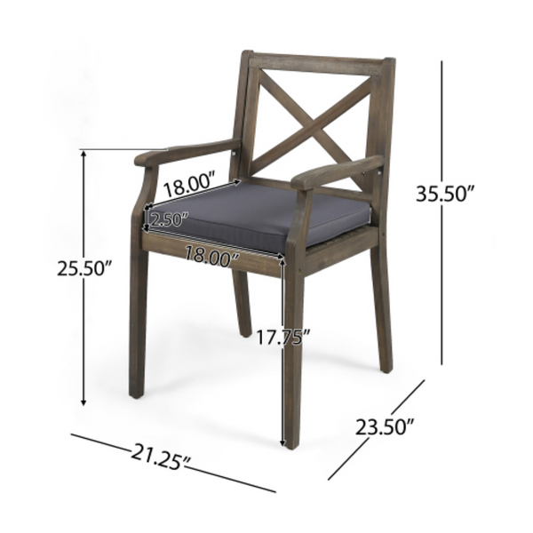 English Elm Perla Solid Acacia Wood Outdoor Dining Chairs Set of Two with Weather Resistant Cushions N762P251938E