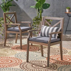 English Elm Perla Solid Acacia Wood Outdoor Dining Chairs Set of Two with Weather Resistant Cushions N762P251938E