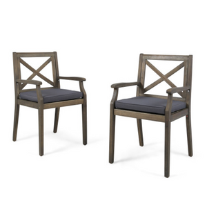 English Elm Perla Solid Acacia Wood Outdoor Dining Chairs Set of Two with Weather Resistant Cushions N762P251938E