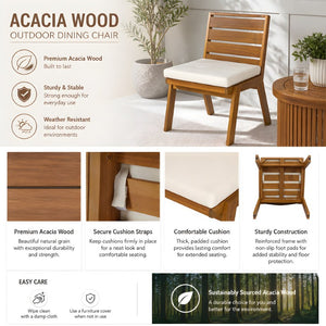 English Elm 7 Piece Solid Acacia Wood Outdoor Dining Set with Slatted Table and Cushioned Chairs N762P371718D_N762P455540D6