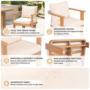 English Elm 7‑Piece Solid Acacia Outdoor Dining Set with Teak Finish Table and Cushioned Arm Chairs N762P371718D_N762P506092A3