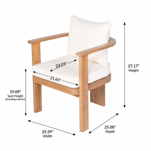 English Elm 7‑Piece Solid Acacia Outdoor Dining Set with Teak Finish Table and Cushioned Arm Chairs N762P371718D_N762P506092A3