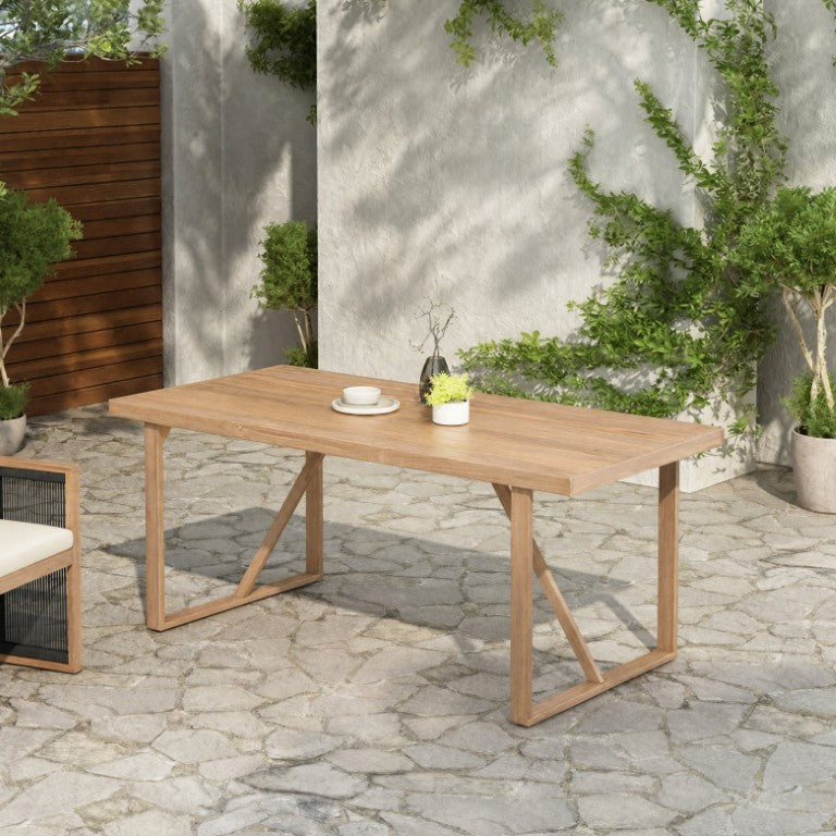English Elm 67 Inch Acacia Slatted Outdoor Dining Table Seats Six on Patio Deck or Garden N762P371718K