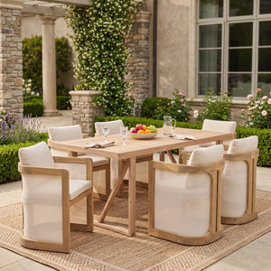 English Elm 7‑Piece Solid Acacia Outdoor Dining Set Slatted Table Six Armchairs Garden Patio N762P371718K_N762P522750N3