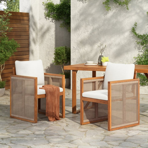 English Elm Outdoor Acacia Wood Armchairs Set of 2 with Hand Woven Rope and Washable Cushions N762P371719A