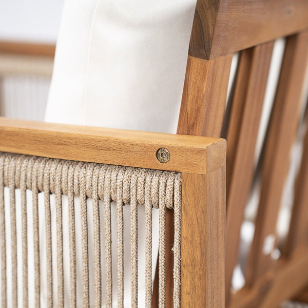English Elm Outdoor Acacia Wood Armchairs Set of 2 with Hand Woven Rope and Washable Cushions N762P371719A
