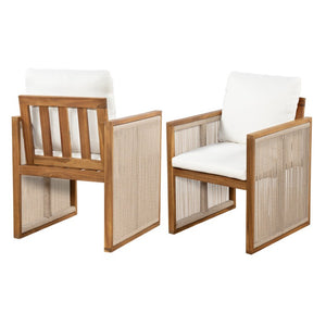 English Elm Outdoor Acacia Wood Armchairs Set of 2 with Hand Woven Rope and Washable Cushions N762P371719A