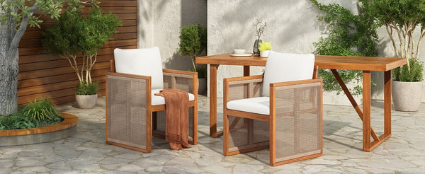 English Elm Outdoor Acacia Wood Armchairs Set of 2 with Hand Woven Rope and Washable Cushions N762P371719A