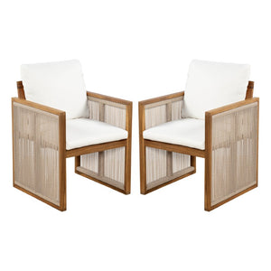 English Elm Outdoor Acacia Wood Armchairs Set of 2 with Hand Woven Rope and Washable Cushions N762P371719A