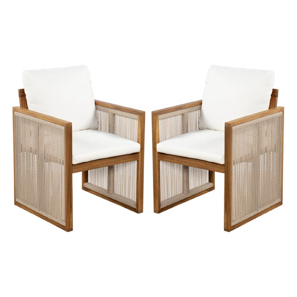 English Elm Outdoor Acacia Wood Armchairs Set of 2 with Hand Woven Rope and Washable Cushions N762P371719A