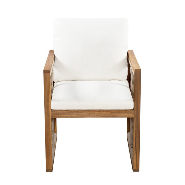 English Elm Outdoor Acacia Wood Armchairs Set of 2 with Hand Woven Rope and Washable Cushions N762P371719A