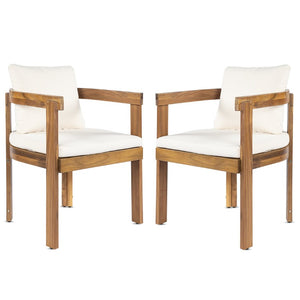 English Elm Acacia Wood Barrel Dining Chairs Set of 2 Outdoor Teak Finish with Cream Cushions N762P380633A