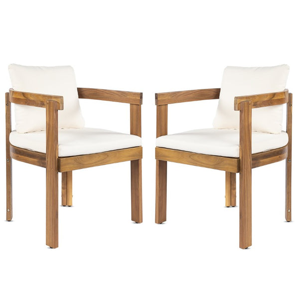 English Elm Acacia Wood Barrel Dining Chairs Set of 2 Outdoor Teak Finish with Cream Cushions N762P380633A