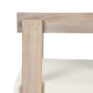 English Elm Acacia Wood Outdoor Barrel Armchairs Set of 2 with Cream Cushions for Patio Garden N762P380633K
