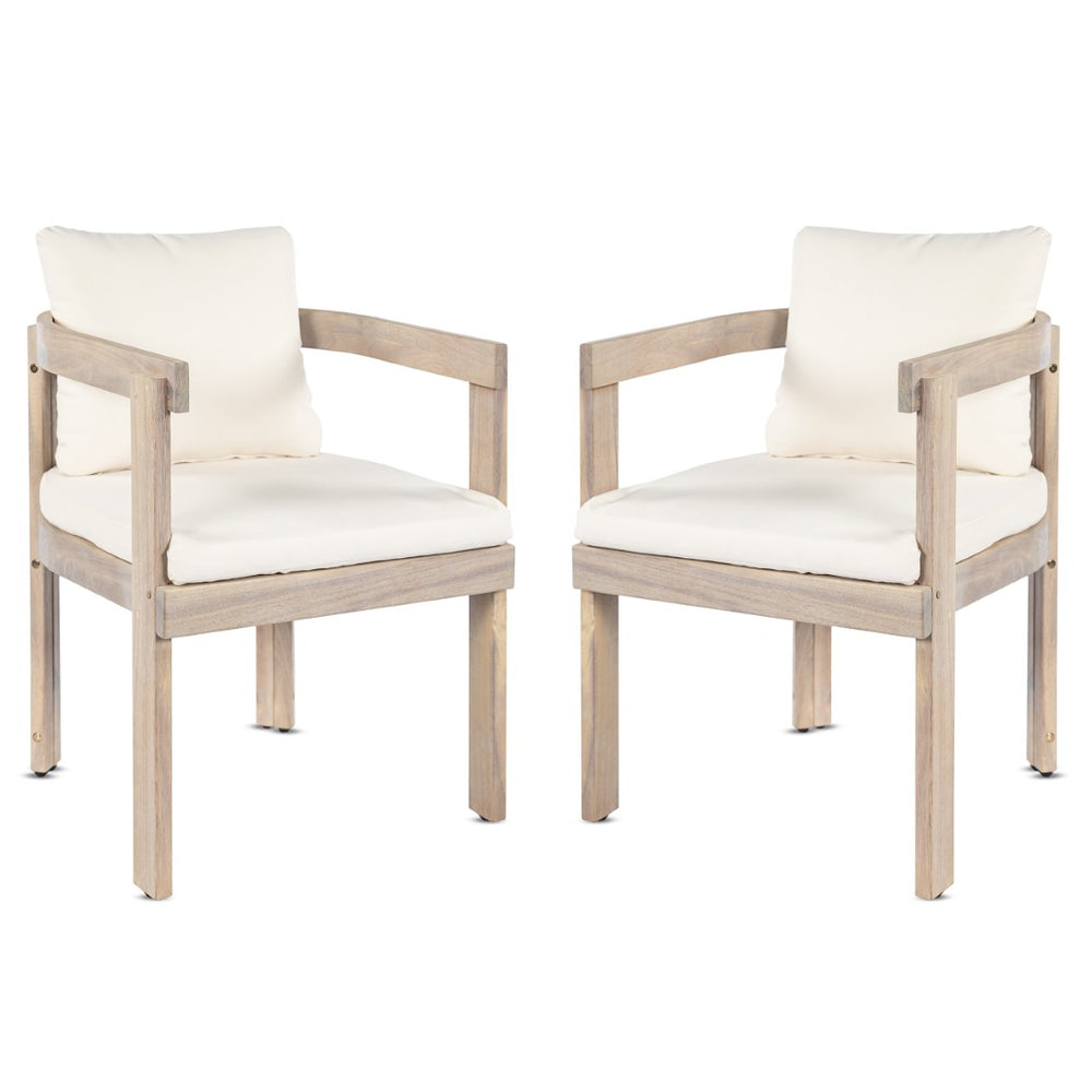 English Elm Acacia Wood Outdoor Barrel Armchairs Set of 2 with Cream Cushions for Patio Garden N762P380633K
