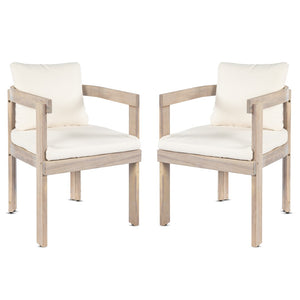 English Elm Acacia Wood Outdoor Barrel Armchairs Set of 2 with Cream Cushions for Patio Garden N762P380633K