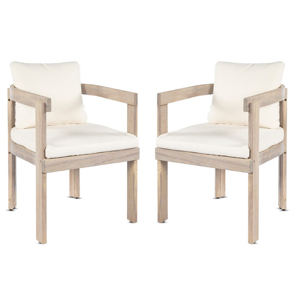 English Elm Acacia Wood Outdoor Barrel Armchairs Set of 2 with Cream Cushions for Patio Garden N762P380633K