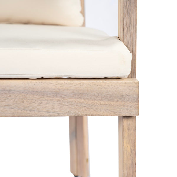 English Elm Acacia Wood Outdoor Barrel Armchairs Set of 2 with Cream Cushions for Patio Garden N762P380633K