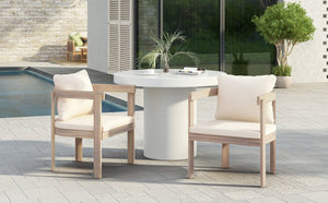 English Elm Acacia Wood Outdoor Barrel Armchairs Set of 2 with Cream Cushions for Patio Garden N762P380633K