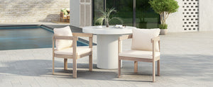 English Elm Acacia Wood Outdoor Barrel Armchairs Set of 2 with Cream Cushions for Patio Garden N762P380633K