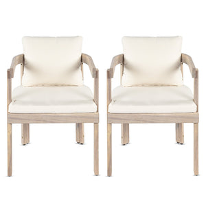English Elm Acacia Wood Outdoor Barrel Armchairs Set of 2 with Cream Cushions for Patio Garden N762P380633K