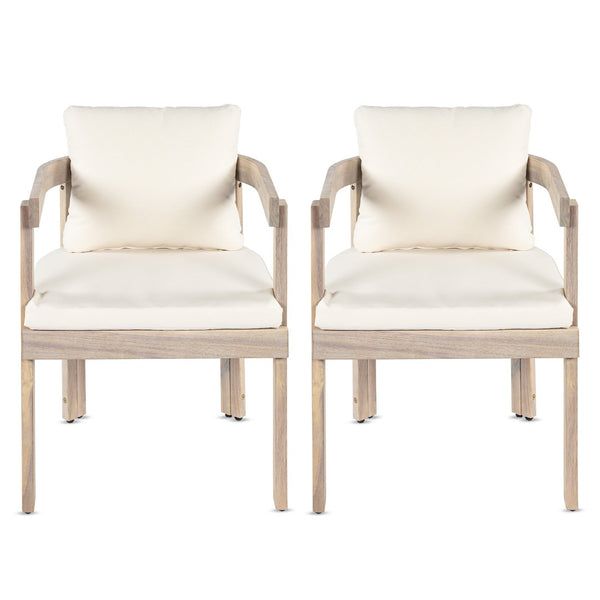 English Elm Acacia Wood Outdoor Barrel Armchairs Set of 2 with Cream Cushions for Patio Garden N762P380633K