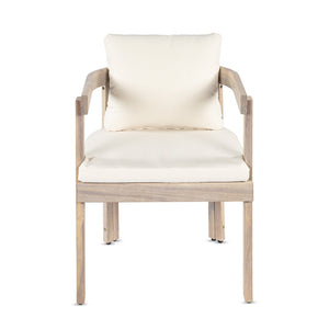 English Elm Acacia Wood Outdoor Barrel Armchairs Set of 2 with Cream Cushions for Patio Garden N762P380633K