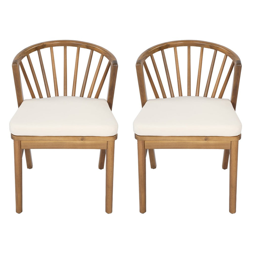 English Elm Outdoor Acacia Wood Windsor Spindle Back Dining Chairs with Washable Cushions Patio Set Teak N762P389932A