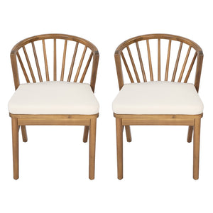 English Elm Outdoor Acacia Wood Windsor Spindle Back Dining Chairs with Washable Cushions Patio Set Teak N762P389932A