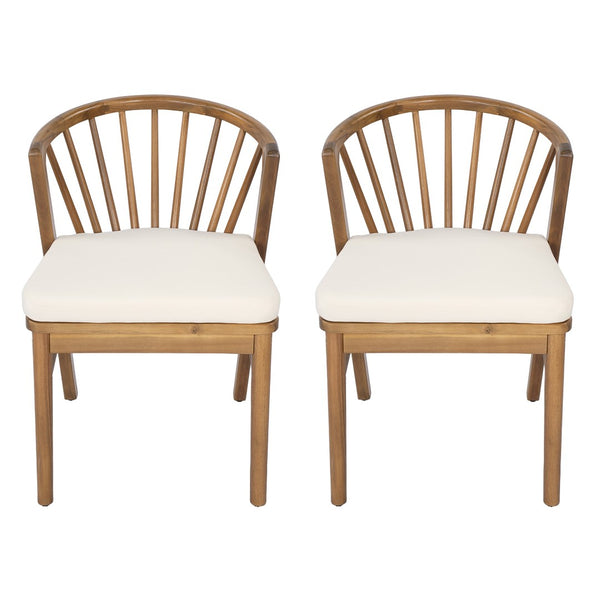English Elm Outdoor Acacia Wood Windsor Spindle Back Dining Chairs with Washable Cushions Patio Set Teak N762P389932A