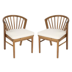 English Elm Outdoor Acacia Wood Windsor Spindle Back Dining Chairs with Washable Cushions Patio Set Teak N762P389932A