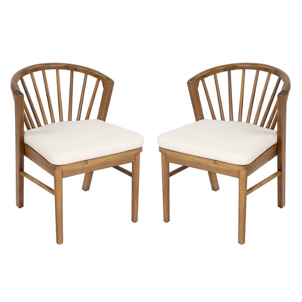 English Elm Outdoor Acacia Wood Windsor Spindle Back Dining Chairs with Washable Cushions Patio Set Teak N762P389932A