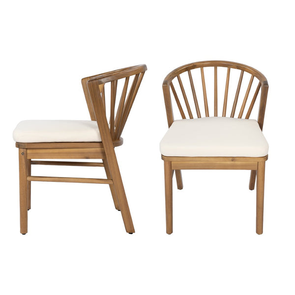 English Elm Outdoor Acacia Wood Windsor Spindle Back Dining Chairs with Washable Cushions Patio Set Teak N762P389932A