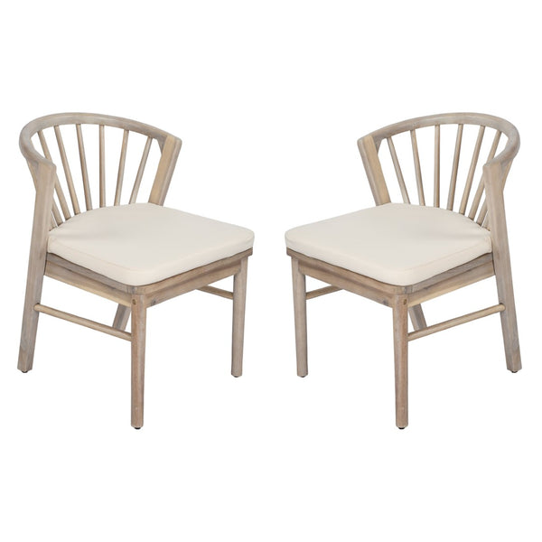 English Elm Outdoor Acacia Wood Windsor Spindle Back Dining Chairs with Washable Cushions Patio Set Light White N762P389932K