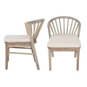 English Elm Outdoor Acacia Wood Windsor Spindle Back Dining Chairs with Washable Cushions Patio Set Light White N762P389932K