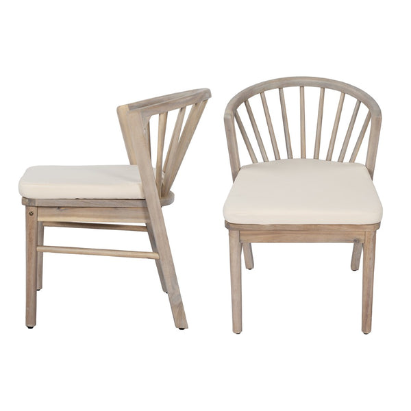 English Elm Outdoor Acacia Wood Windsor Spindle Back Dining Chairs with Washable Cushions Patio Set Light White N762P389932K