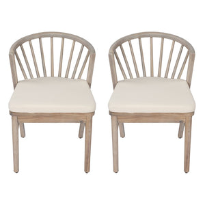 English Elm Outdoor Acacia Wood Windsor Spindle Back Dining Chairs with Washable Cushions Patio Set Light White N762P389932K