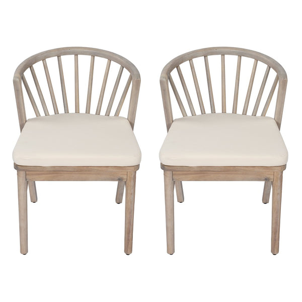 English Elm Outdoor Acacia Wood Windsor Spindle Back Dining Chairs with Washable Cushions Patio Set Light White N762P389932K