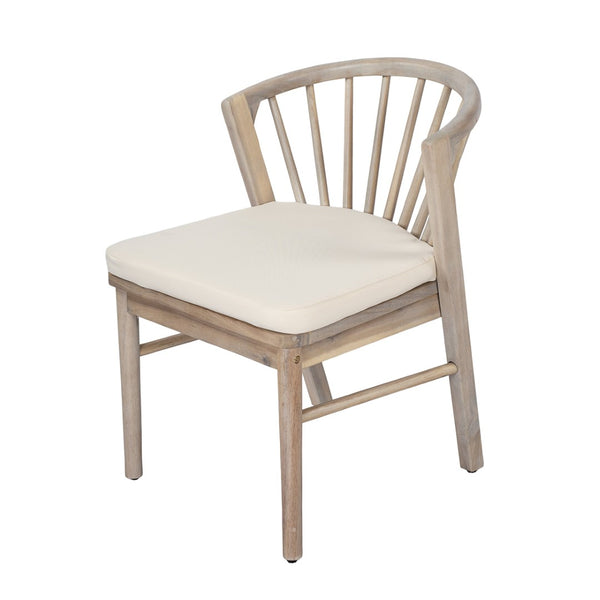 English Elm Outdoor Acacia Wood Windsor Spindle Back Dining Chairs with Washable Cushions Patio Set Light White N762P389932K