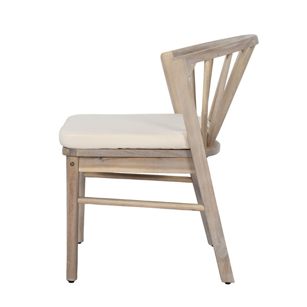 English Elm Outdoor Acacia Wood Windsor Spindle Back Dining Chairs with Washable Cushions Patio Set Light White N762P389932K