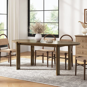 English Elm Modern Oval Walnut Dining Table Seats Six with Rubberwood Pedestal Base Mid Century N762P396360D