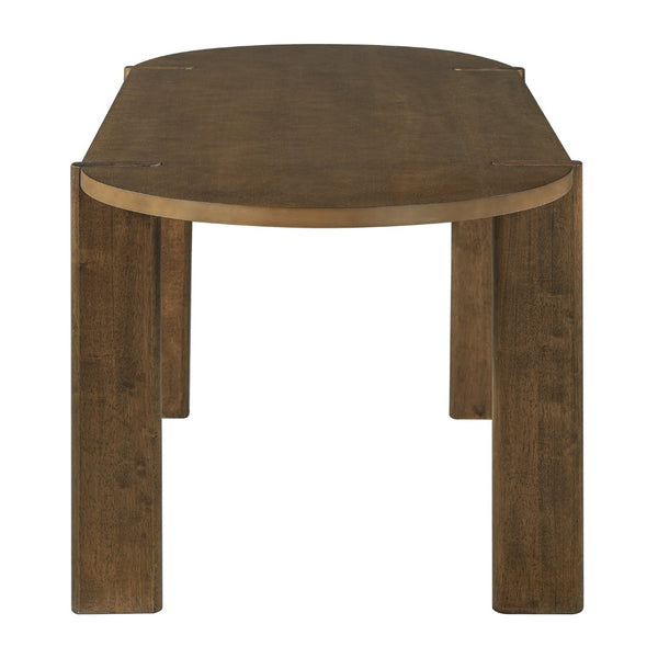English Elm Modern Oval Walnut Dining Table Seats Six with Rubberwood Pedestal Base Mid Century N762P396360D