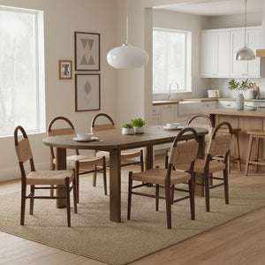 English Elm 7 Piece Oval Rubberwood Dining Set Seats Six with Woven Cord Chairs Walnut Finish N762P396360D_N762P368575W3