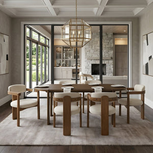 English Elm 7 Piece Farmhouse Dining Set Solid Rubberwood Table with Six Upholstered Arm Chairs Oval Beige N762P396360D_N762P446221D6